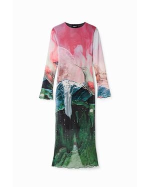 Desigual Slim Fantasy Tulle Midi Dress, Polyester - Red