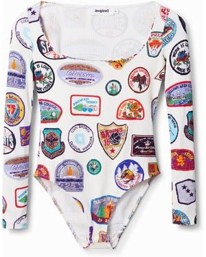 Desigual Gemusterter Body College-Flicken, Viskose - Weiß