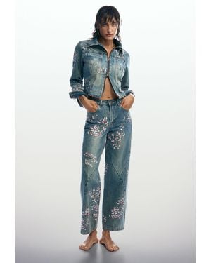 Desigual Regular Embroidered Denim Pants, Cotton - Blue