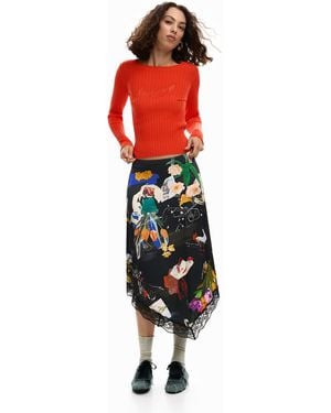 Desigual Midi Collage Skirt, Viscose - Red