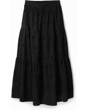 Desigual Midirock Schweizer Lochstickerei - Schwarz