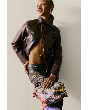 Desigual Burgundy Faux Leather Jacket, Polyurethane - Blue
