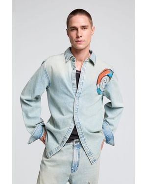 Desigual Embroidered Denim Shirt, Cotton - Blue