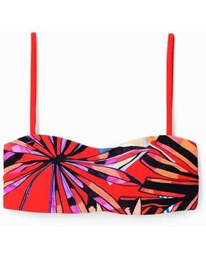 Desigual Tropical Bandeau Bikini Top - Red