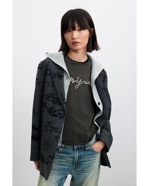 Desigual Straight Wool Graffiti Blazer, Wool - Blue