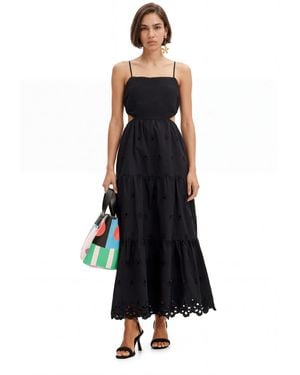 Desigual Long Embroidered Cut-Out Dress, Cotton - Black