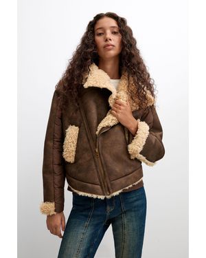 Desigual Faux Shearling Leather-Effect Jacket - Brown