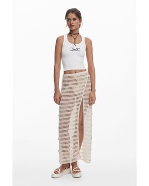 Desigual Crochet Pareo With Appliqués, Cotton - White