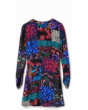 Desigual Short Patchwork Cut-Out Dress, Viscose - Blue