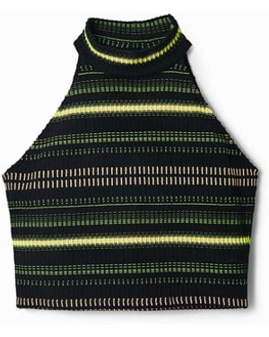 Desigual Striped Crop Top - Black