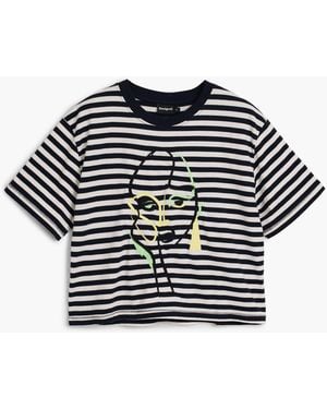 Desigual Striped Face T-Shirt, Cotton - Black