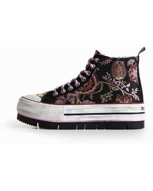 Desigual Asian Patchwork High-Top Platform Trainers, Polyester - White