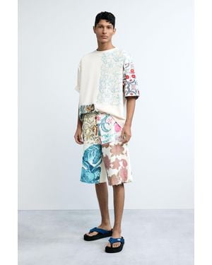 Desigual Bermuda Punto Flores, Hombre, Algodon, Blanco