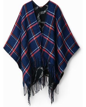 Desigual Reversible Plaid Poncho - Blue