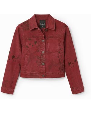 Desigual Newspaper Denim Trucker Jacket, Cotton - Red