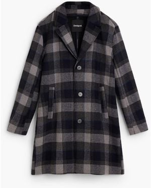Desigual Checked Wool Coat - Black