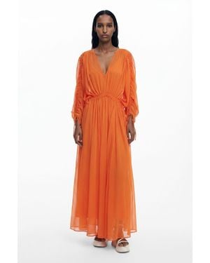 Desigual Flowy Long Dress, Polyester - Orange