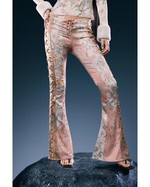 Desigual Printed Flare Trousers, Polyester - Blue
