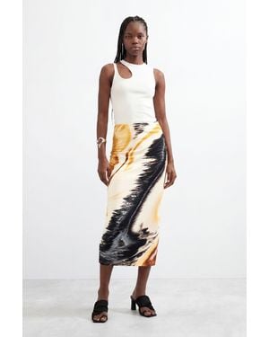 Desigual Rock Mit Strickmuster-Print, Damen, Viskose, Gelb
