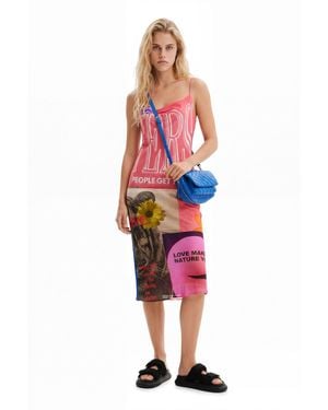 Desigual Collage Lingerie Midi Dress, Viscose - Red