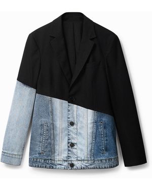 Desigual Bimaterial Denim Blazer - Black