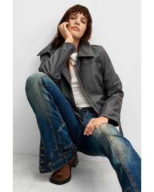 Desigual Faux Leather Jacket With Fur Collar, Polyurethane - Blue