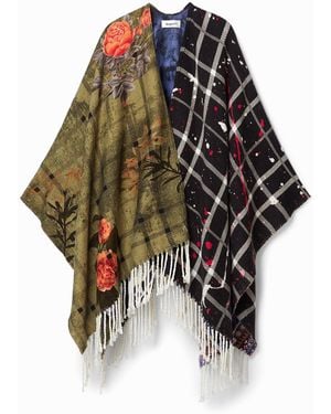Desigual Half-Half Reversible Poncho - Black