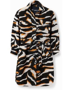 Desigual Long Zebra Overshirt Coat - Blue