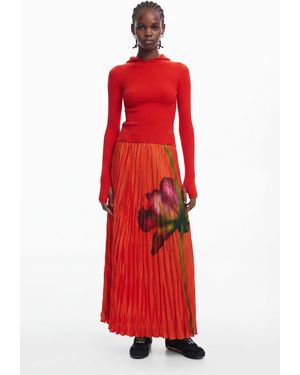 Desigual Floral Texture Skirt, Polyester - Red