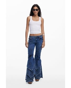 Desigual Denim Pants With Bows - Blue