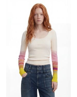Desigual T-Shirt With Printed Sleeves - White