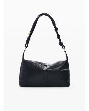 Desigual Bolso Mediano Bordados, Mujer, Poliuretano, Negro