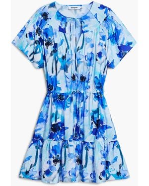 Desigual Short Fluid Dress With Bow, Outlet - Blue