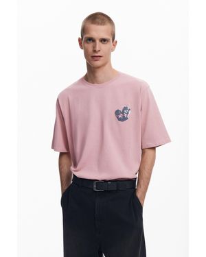 Desigual T-Shirt Mit Rosenlithografie - Pink