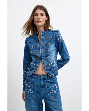 Desigual Embroidered Jacket M C Lacroix, Cotton - Blue