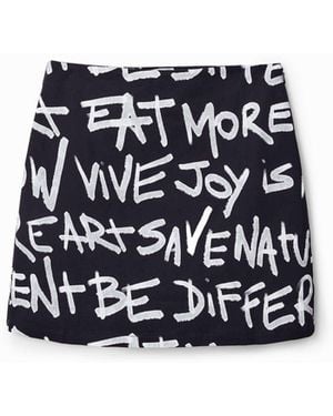 Desigual Slim Mini Skirt With Text, Cotton - Black