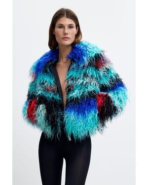 Desigual Long Hair Coat Lacroix - Blue