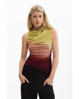 Desigual Draped Asymmetrical Top, Polyester - Red
