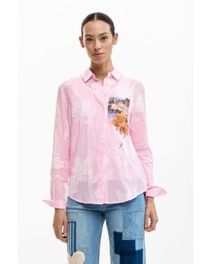 Desigual Striped Postcard Shirt, Cotton - Red