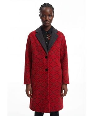 Desigual Long Tricot Coat Friezes - Red