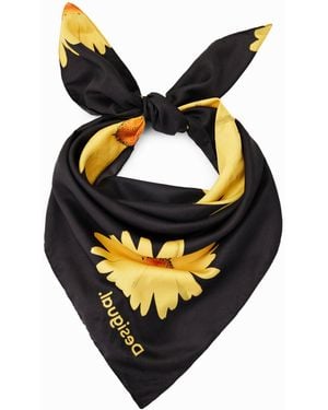 Desigual Daisy Square Scarf, Polyester - Black