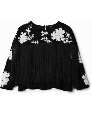 Desigual Fringed Embroidered Blouse, Viscose - Black