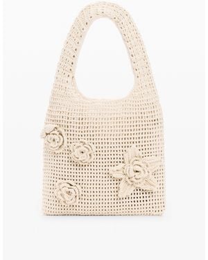 Desigual Crochet Bag With Flowers, Cotton - White