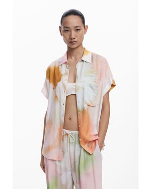 Desigual Short-Sleeve Watercolour Shirt, Viscose - White