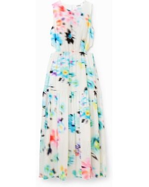 Desigual Long Blurry Cut-Out Dress - White