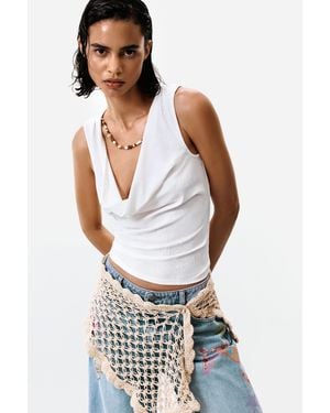 Desigual Draped Sleeveless T-Shirt, Polyester - White