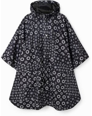 Desigual Geometric Hooded Raincoat, Polyester - Black