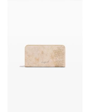 Desigual Medium Embroidered Wallet, Polyurethane - Natural