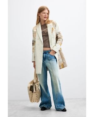 Desigual Printed Jewel Coat - Blue