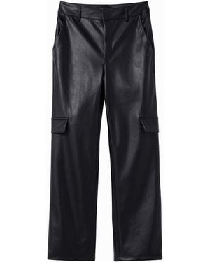 Desigual Leather-Effect Cargo Trousers, Polyurethane - Black